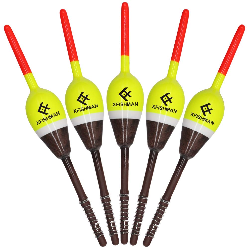 XFISHMAN Balsa Fishing Floaters Spring Bobbers Fishing Kit Tackle Floats Assortment for Crappie Panfish Walleyes (7/8" Oval 5 Pack)