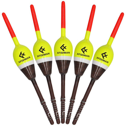 XFISHMAN Balsa Fishing Floaters Spring Bobbers Fishing Kit Tackle Floats Assortment for Crappie Panfish Walleyes (7/8" Oval 5 Pack)