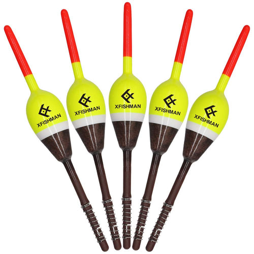 XFISHMAN Balsa Fishing Floaters Spring Bobbers Fishing Kit Tackle Floats Assortment for Crappie Panfish Walleyes (7/8" Oval 5 Pack)