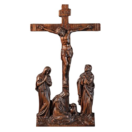 BGCOPPER Standing Crucifix Wall Cross INRI Jesus Cross for Wall Handmade Wooden Cross Wall Decor for Home Christmas Gift - 10 Inch