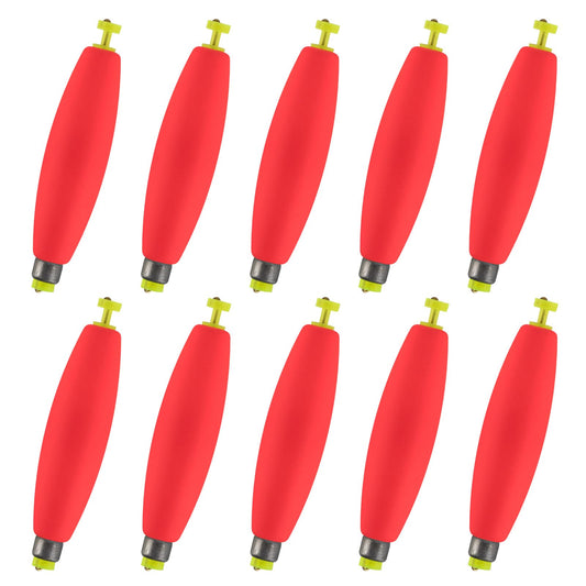 Alwonder 10-Pack Fishing Bobbers Floats Weighted Bobbers for Fishing Cigar EVA Foam Snap-on Floats Corks Floaters Buoys for Crappie Bass Panfish Bluegills Trout S Red
