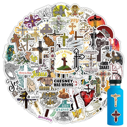 60pcs Inspirational Jesus Cross Stickers Christian Bible Verse Sticke Pack for KidsReligious Catholic Faith Sticker for Water Bottle，Vinyl Waterproof Decals forTeens/Adult Journaling