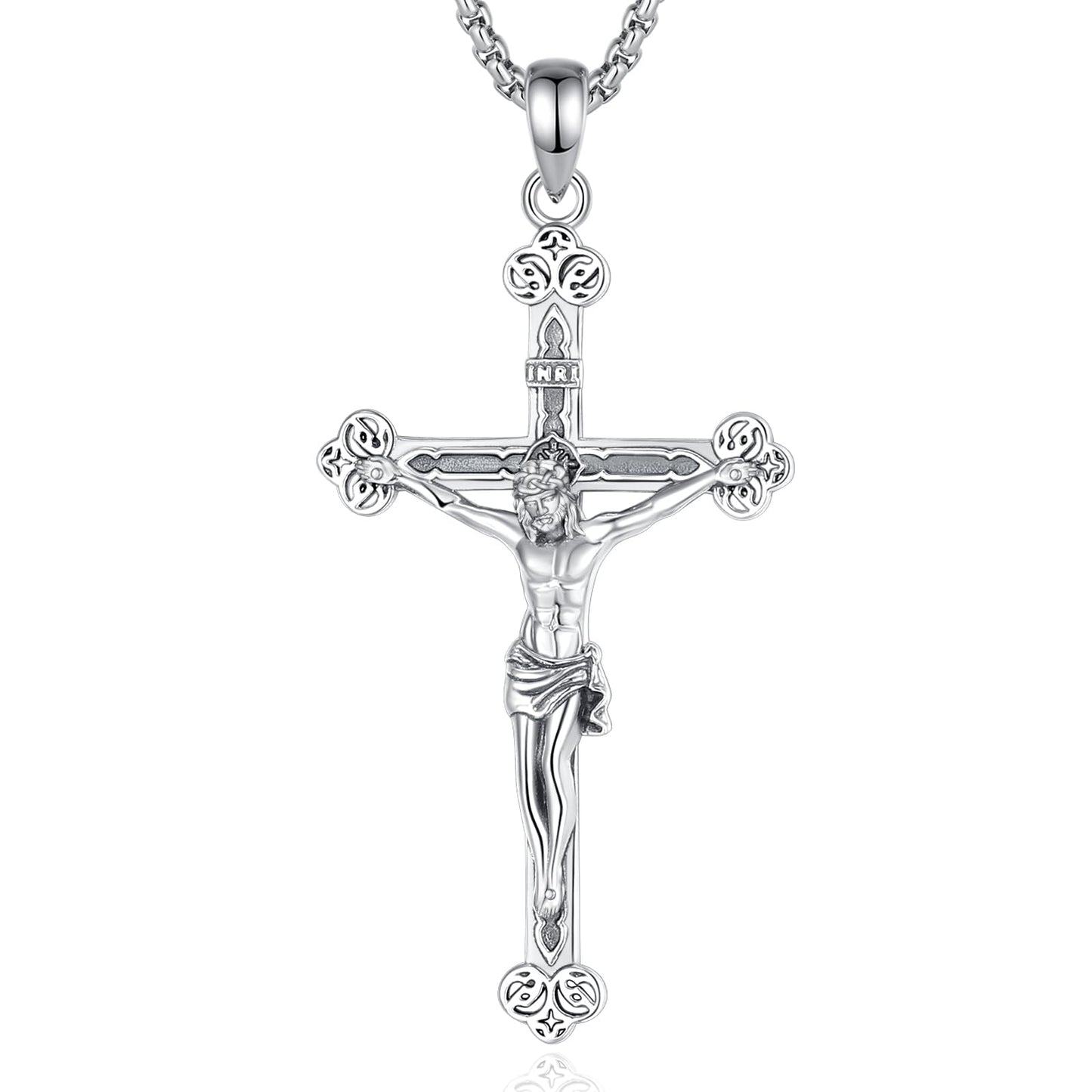 Vito 925 Sterling Silver Jesus Cross Necklace for Women Men 925 Sterling Silver Crucifix Pendant Jesus Necklace Religion Protection Amulet Jewelry Gift for Husband Dad 22+2"