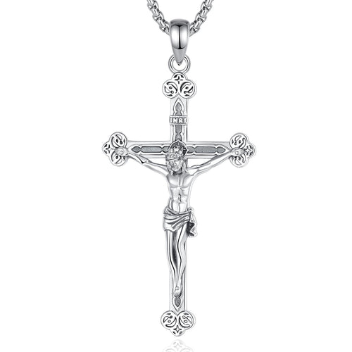Vito 925 Sterling Silver Jesus Cross Necklace for Women Men 925 Sterling Silver Crucifix Pendant Jesus Necklace Religion Protection Amulet Jewelry Gift for Husband Dad 22+2"